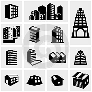 Building vector icons set on gray