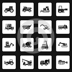Building vehicles icons set squares vector