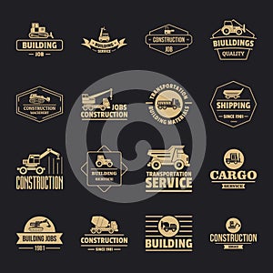 Building vehicles logo icons set, simple style