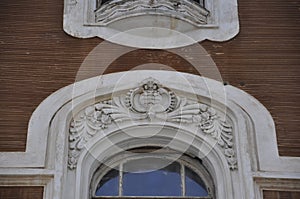 Building Window sculpture in Hercules Square from Baile Herculane Resort in Romania