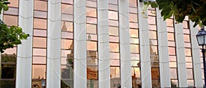 Building windows reflection during sunset