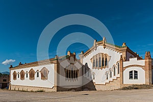 Building of the Wine Cathedral in El Pinell de Brai, Tarragona, Catalonia, Spain. Copy space for text photo