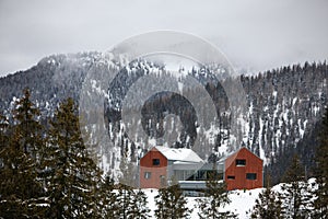 Building in winter mountains