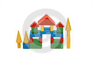 Building from wooden colourful childrens blocks