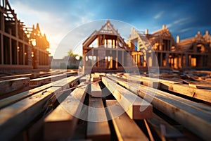 Building a wooden house outdoors capturing the construction stages and creating a rustic home beneath the open sky, construction