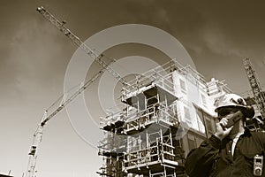 Building worker inside construction site