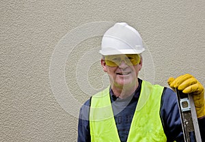 Building worker in safety gear