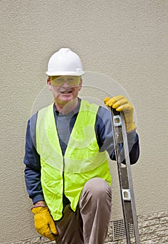 Building worker in safety gear