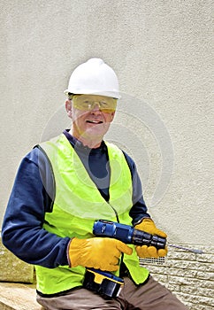 Building worker in safety gear