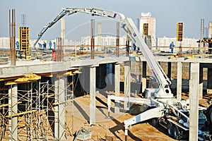 Building works with concrete pump