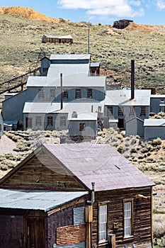 Buildings in the abandoned ghost town of Bodie California. Bodie was a busy, high elevation gold mining town in the Sierra Nevada