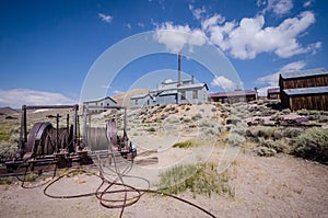 Buildings in the abandoned ghost town of Bodie California. Bodie was a busy, high elevation gold mining town in the Sierra Nevada