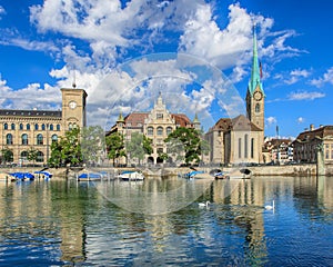 Buildings along the Limmat river in the historic part of Zurich