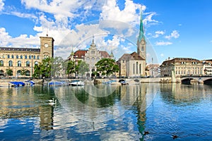 Buildings along the Limmat river in the historic part of Zurich