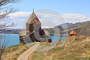 The buildings of the ancient monastery of Sevanavank near Lake Sevan in Armenia
