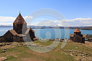 The buildings of the ancient monastery of Sevanavank near Lake Sevan in Armenia