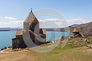 The buildings of the ancient monastery of Sevanavank near Lake Sevan in Armenia