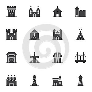 Buildings architecture vector icons set