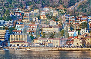The buildings at the bank of Lake Como, Como, Italy photo