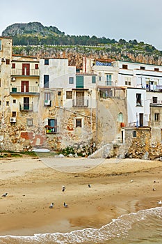 Buildings on the beach in Cefalu