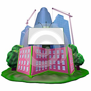 Buildings and blank billboard