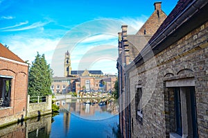 Buildings in a canal, Bruge, Belgium photo