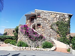 Buildings of Capo Coda Cavallo village on the island of Sardinia in Italy