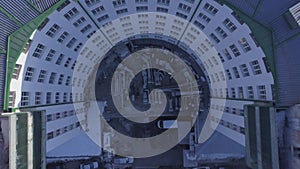 The Buildings In The city center. Aerial view of a apartment captured by drone. The hoist along the building, aerial