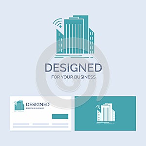 Buildings, city, sensor, smart, urban Business Logo Glyph Icon Symbol for your business. Turquoise Business Cards with Brand logo