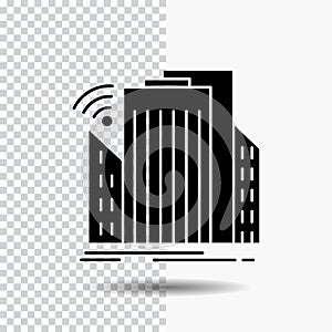 Buildings, city, sensor, smart, urban Glyph Icon on Transparent Background. Black Icon