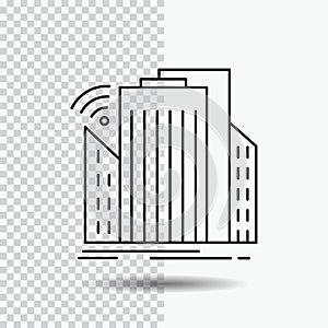 Buildings, city, sensor, smart, urban Line Icon on Transparent Background. Black Icon Vector Illustration