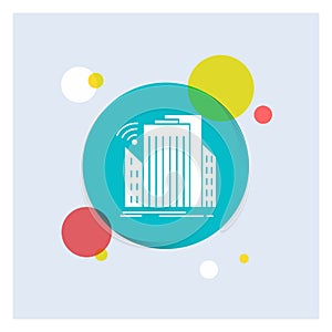 Buildings, city, sensor, smart, urban White Glyph Icon colorful Circle Background