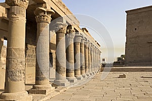 Buildings and columns of ancient Egyptian megaliths. Ancient ruins of Egyptian buildings