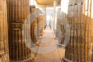 Buildings and columns of ancient Egyptian megaliths. Ancient ruins of Egyptian buildings