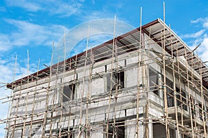 Buildings are constructed with scaffolding