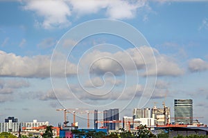 Buildings and crane construction site