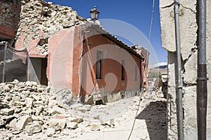 Buildings damaged in earthquake, Amatrice, Italy photo