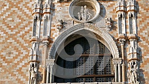 Buildings detail from Doges Palace on San Marco square, Venice, Italy. 4K