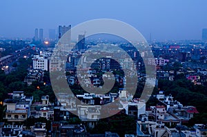 Buildings at dusk in Noida India photo