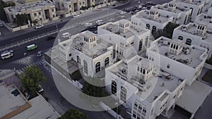 The Buildings In The Emirate Of Dubai. Aerial view. Highway. Aerial view of the business district of Dubai. Top view of