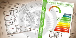 Buildings energy efficiency and Rating concept with energy certification classes according to the new European law called Energy photo