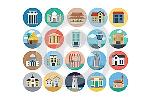 Buildings Flat Colored Icons 3