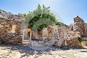 Buildings in the fortress on the island of Spinalonga at the Gulf of Elounda, Crete, Greece