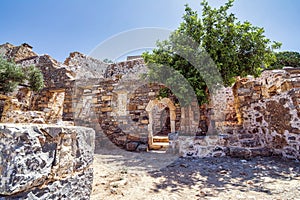 Buildings in the fortress on the island of Spinalonga at the Gulf of Elounda, Crete, Greece