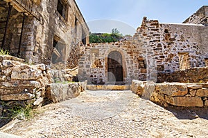 Buildings in the fortress on the island of Spinalonga at the Gulf of Elounda, Crete, Greece