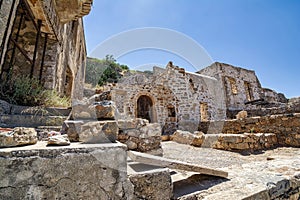 Buildings in the fortress on the island of Spinalonga at the Gulf of Elounda, Crete, Greece