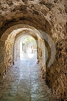 Buildings in the fortress on the island of Spinalonga at the Gulf of Elounda, Crete, Greece