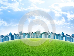 Buildings and green grass field