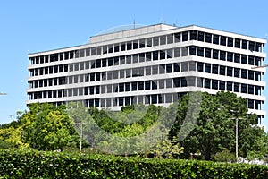 Buildings on the grounds of Space Center Houston in Texas