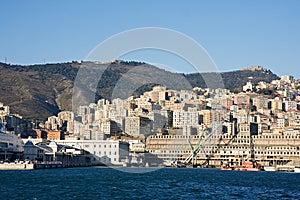 Buildings from harbour in genova, italy
